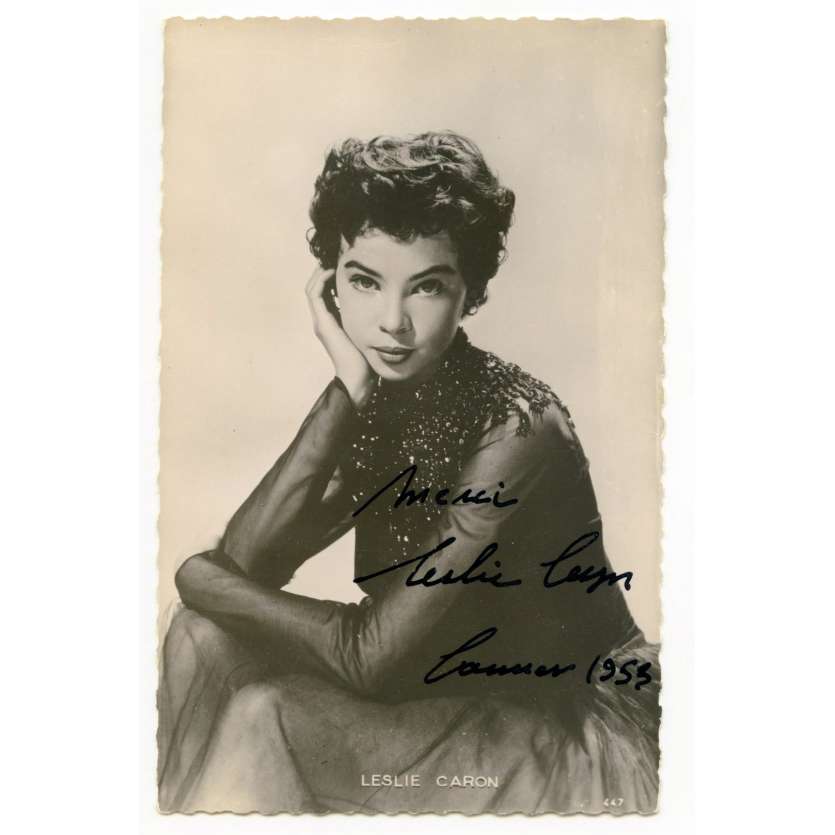 LESLIE CARON Carte Postale Signée Française Originale 9x14 cm - 1953