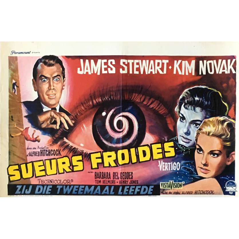 SUEURS FROIDES Affiche de film - 35x55 cm. - 1958 - James Stewart, Alfred Hitchcock