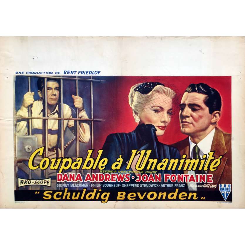 BEYOND A REASONABLE DOUBT Movie Poster - 14x21 in. - 1956 - Fritz Lang, Joan Fontaine