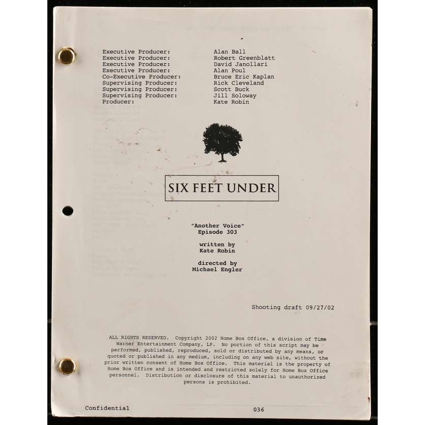 SIX FEET UNDER - ANOTHER VOICE Movie Script - 9x12 in. - 2002 - Alan Ball, Kate Robin