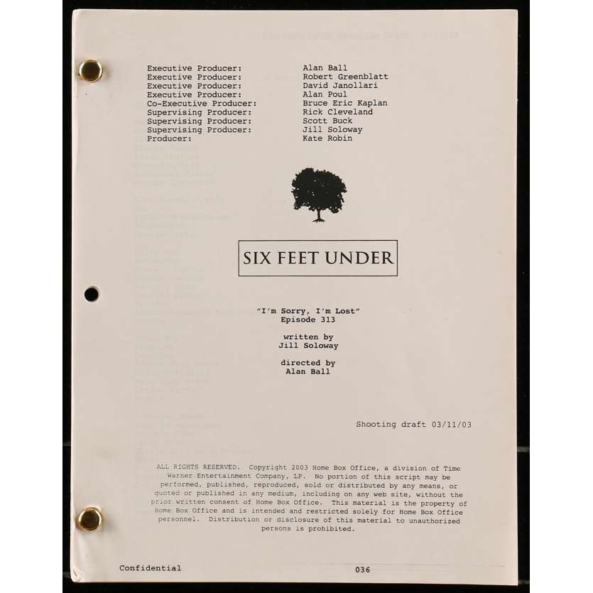SIX FEET UNDER - I'M SORRY I'M LOST Movie Script   - 9x12 in. - 2003 - Alan Ball, Jill Soloway