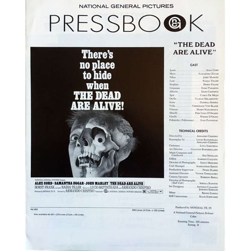 THE DEAD ARE ALIVE Dossier de presse - 28x43 cm. - 1972 - Samantha Eggar, Armando Crispino