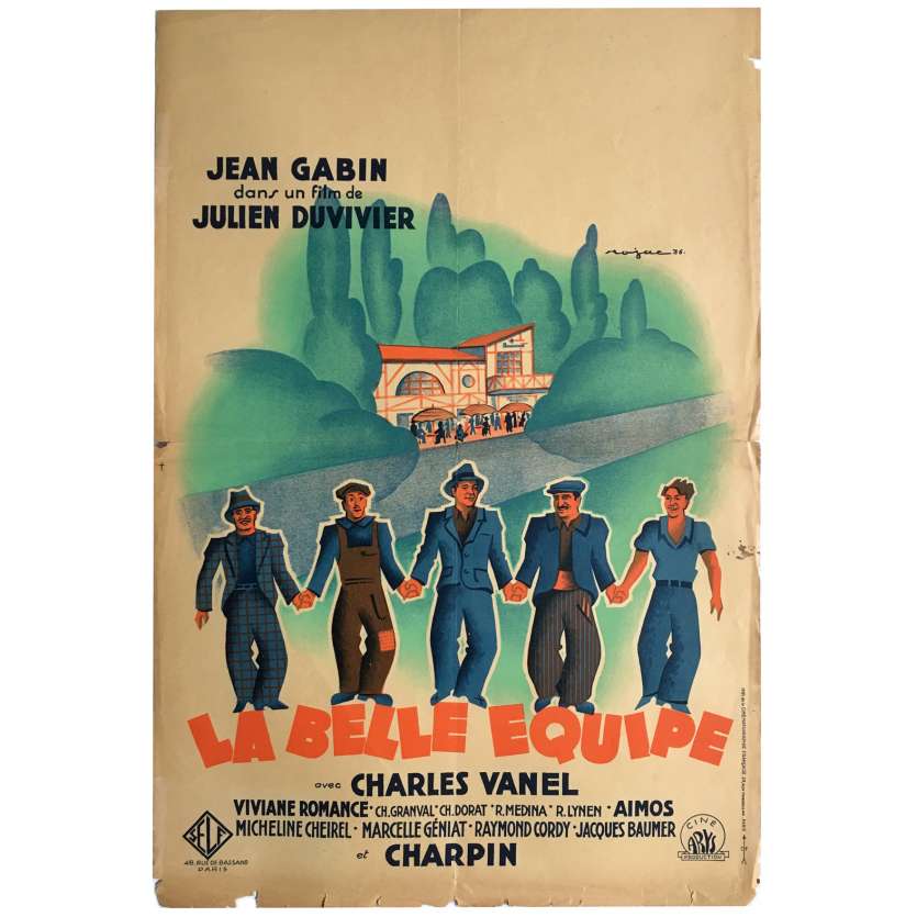 LA BELLE EQUIPE Affiche de cinéma originale  - 40x60 cm. - 1936 - Jean Gabin, Julien Duvivier