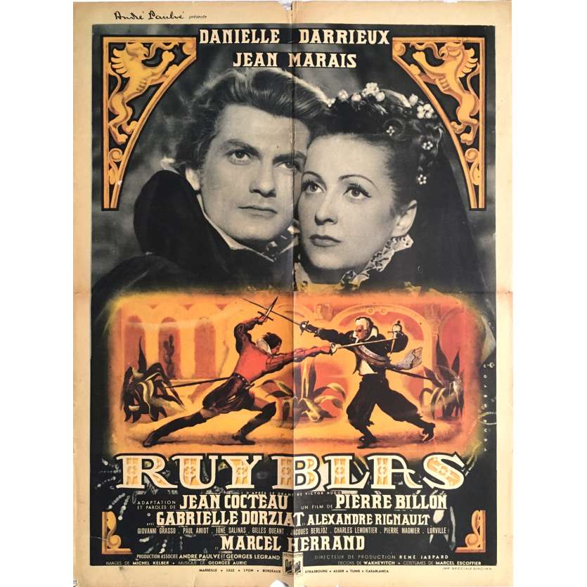 RUY BLAS Movie Poster   - 23x32 in. - 1948 - Pierre Billon, Jean Marais
