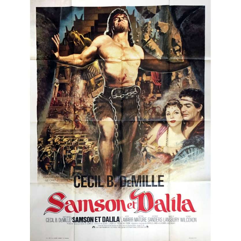 SAMSON AND DELILAH Movie Poster 47x63 in. French - R1970 - Cecil B. DeMile, Victor Mature