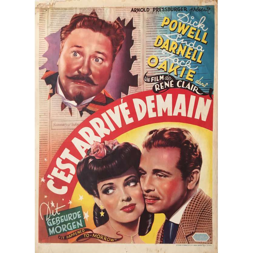 IT HAPPENED TOMORROW Movie Poster   - 14x21 in. - 1944 - René Clair, Dick Powell