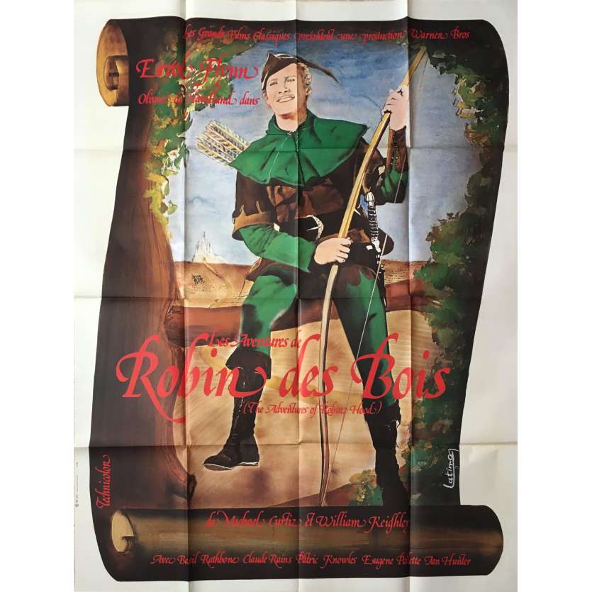 ROBIN DES BOIS Affiche de film - 120x160 cm. - R1970 - Errol Flynn, Michael Curtiz