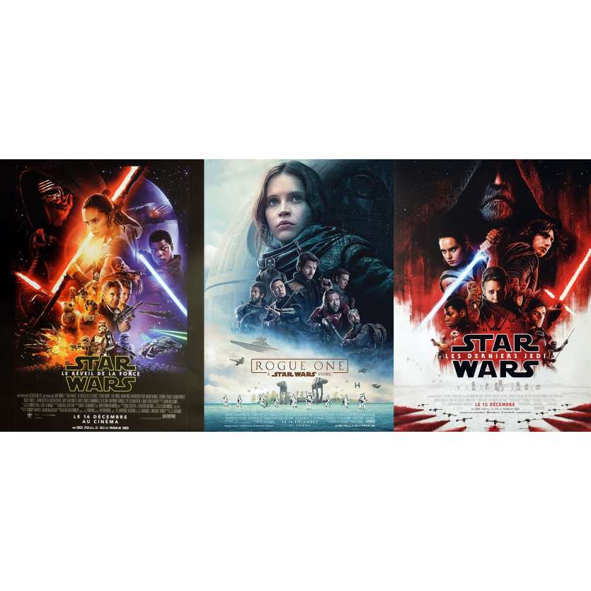 LOT STAR WARS 3x Affiches de film - Le Réveil de la Force, Rogue One et Les Derniers Jedi