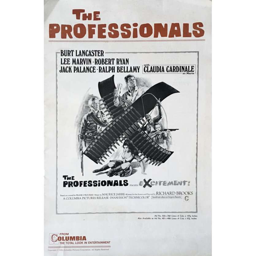 LES PROFESSIONNELS Dossier de presse US - 1966 - Richard Brooks, Burt Lancaster