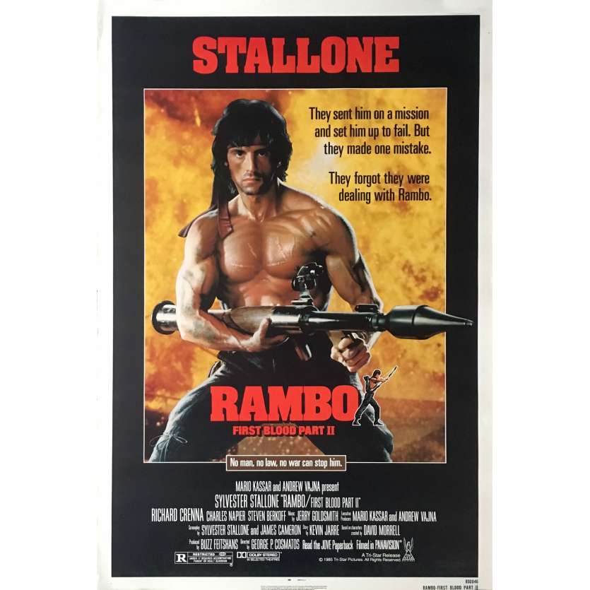 RAMBO II Affiche de film Préventive - 69x104 cm. - 1985 - Sylvester Stallone, George P. Cosmatos