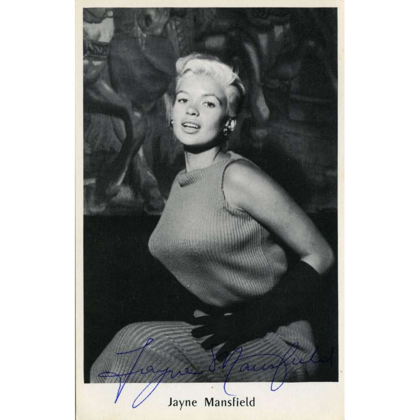 JAYNE MANSFIELD Carte Postale signée - 9x14 cm. - 1960 - W/ COA, Exc.