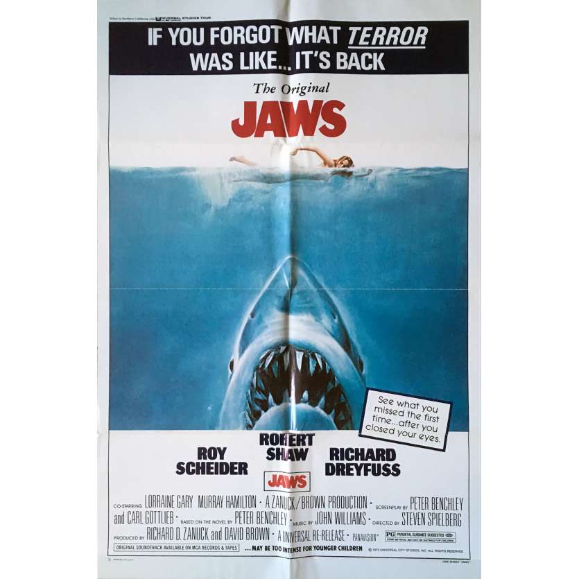 JAWS Movie Poster - 29x41 in. - 1975 - Steven Spielberg, Roy Sheider