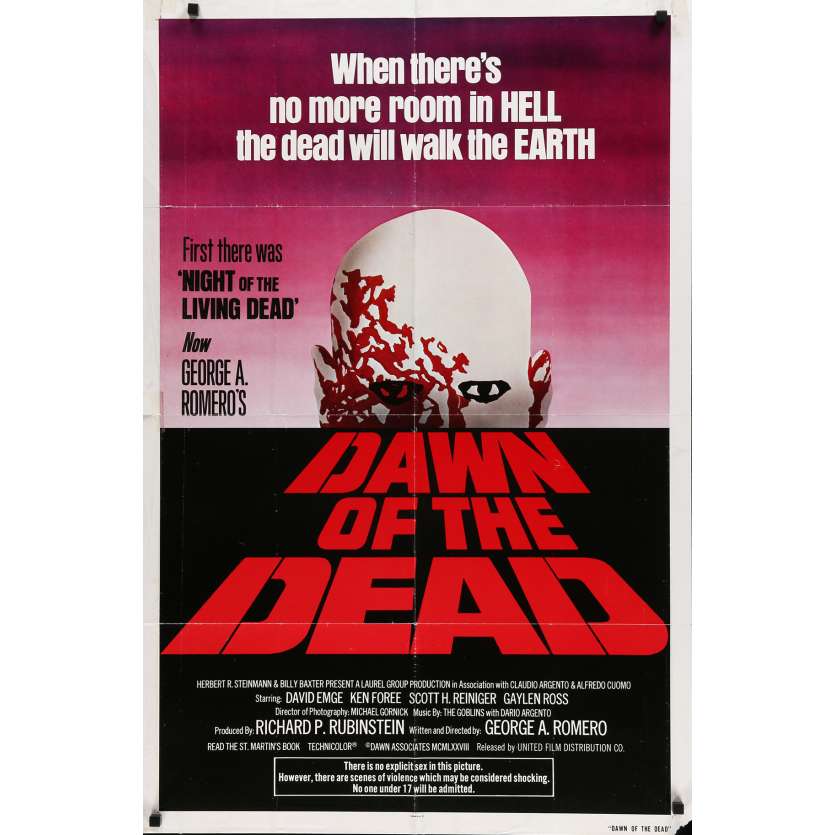 DAWN OF THE DEAD Movie Poster 29x40 in. USA - 1979 - George A. Romero, Tom Savini