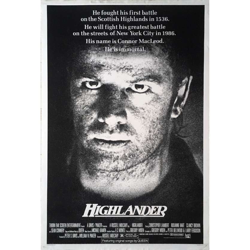 HIGHLANDER Affiche de film  - 69x104 cm. - 1985 - Christophe Lambert, Russel Mulcahy