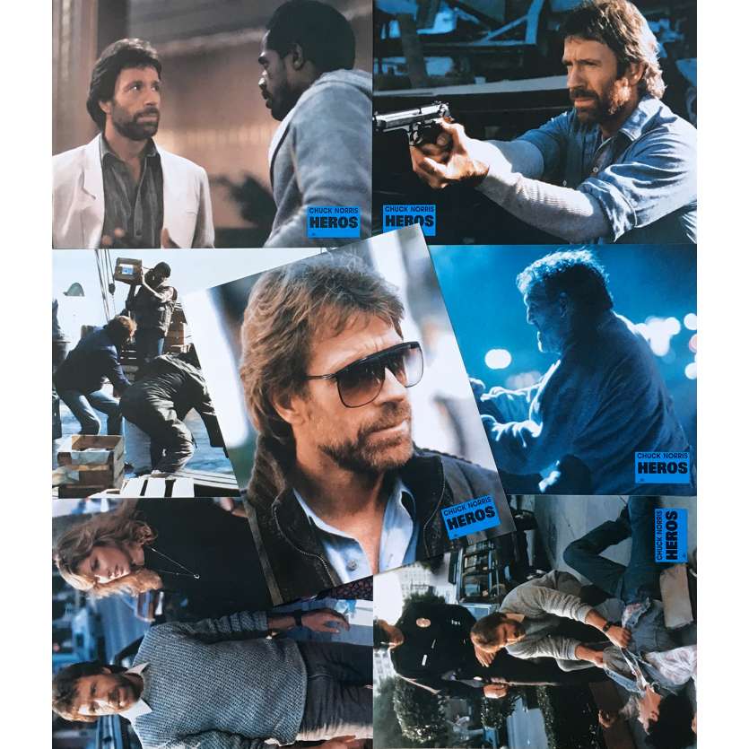 HERO AND THE TERROR Original Lobby Cards x7 - 9x12 in. - 1988 - William Tannen, Chuck Norris