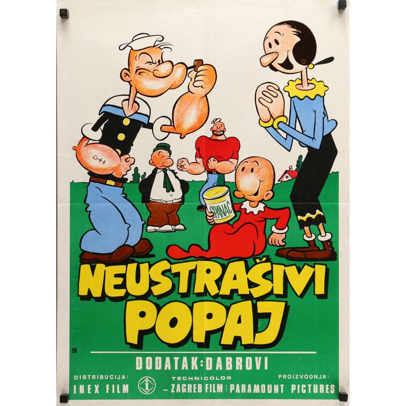 POPEYE THE SAILOR Original Movie Poster  - 20x27 in. - 1960's - Dave Fleischer, Dave Fleischer