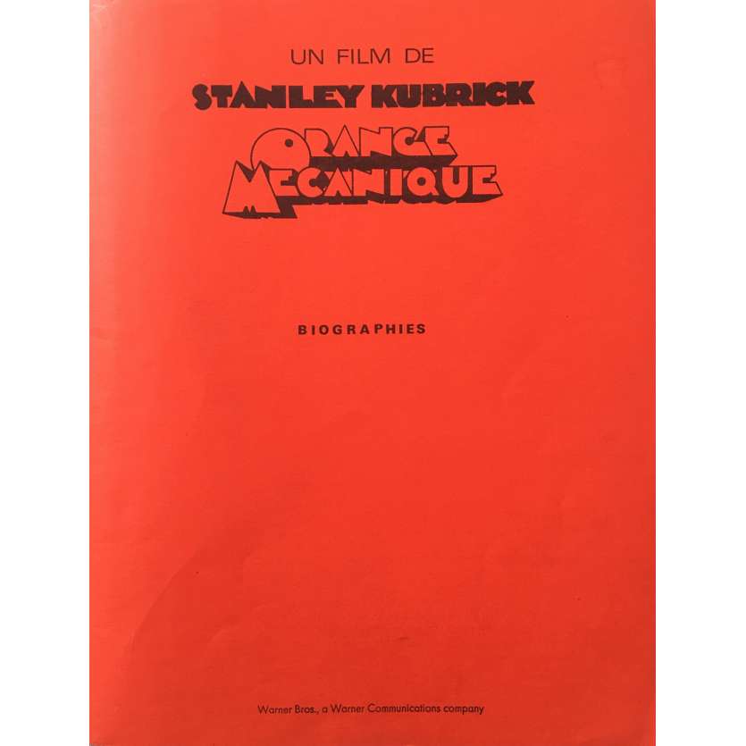 ORANGE MECANIQUE Dossier de presse - 21x30 cm. - 1971 - Malcom McDowell, Stanley Kubrick