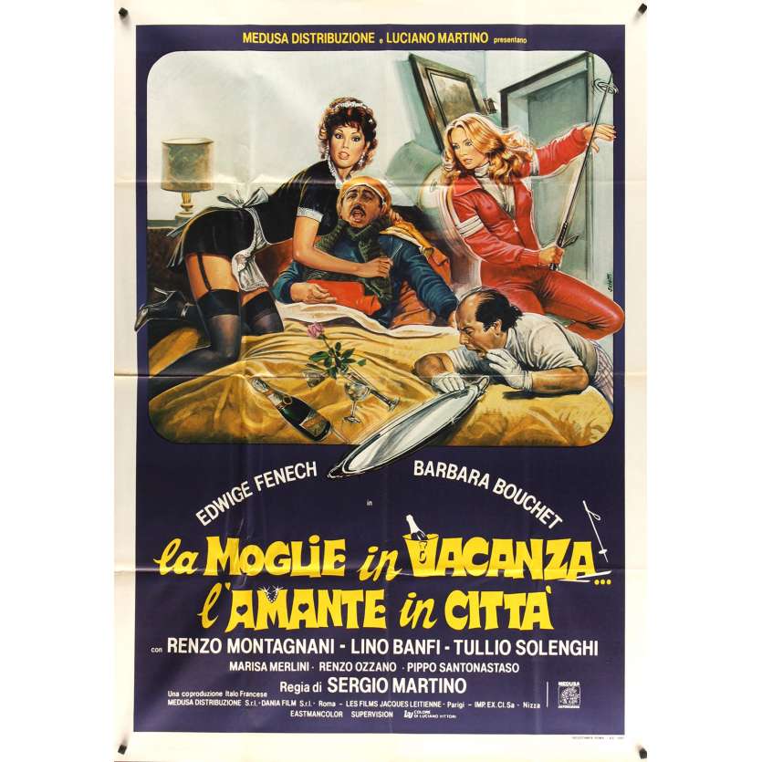 LA MOGLIE IN VACANZA L'AMANTE IN CITTA Italian Movie Poster  39x55 - 1980 - Sergio Martino, Edwige Fenech