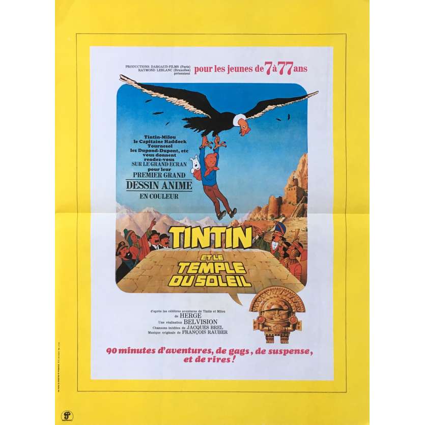 TINTIN ET LE TEMPLE DU SOLEIL Affiche de Film 40x60 - 1977 - Hergé, Hergé