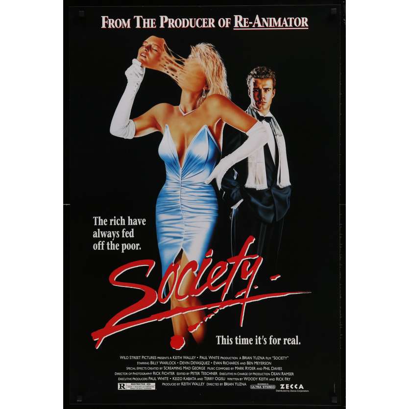 SOCIETY Original Movie Poster - 27x40 in. - 1989 - Brian Yuzna, Billy Warlock