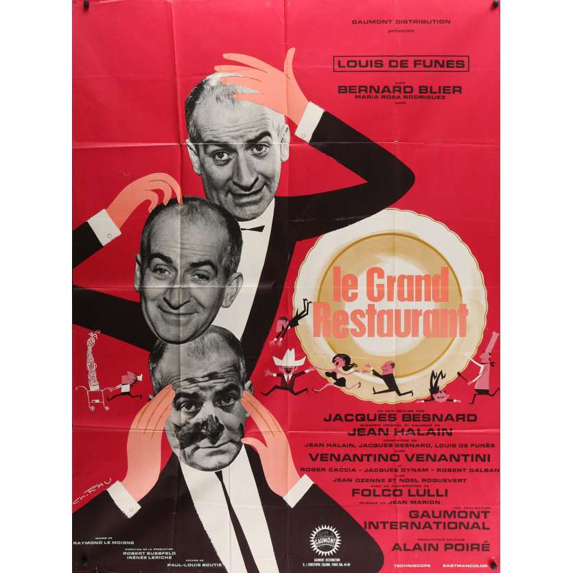 WHAT'S COOKING IN PARIS / THE RESTAURANT Original Movie Poster  - 47x63 in. - 1966 - Jacques Besnard, Louis de Funes
