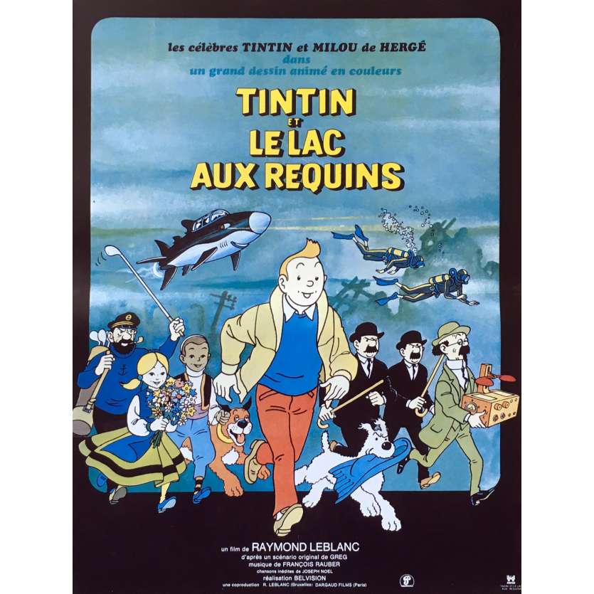 TINTIN AND THE LAKE OF SHARKS Original Movie Poster  - 15x21 in. - R1980 - Raymond Leblanc, Jacques Balutin