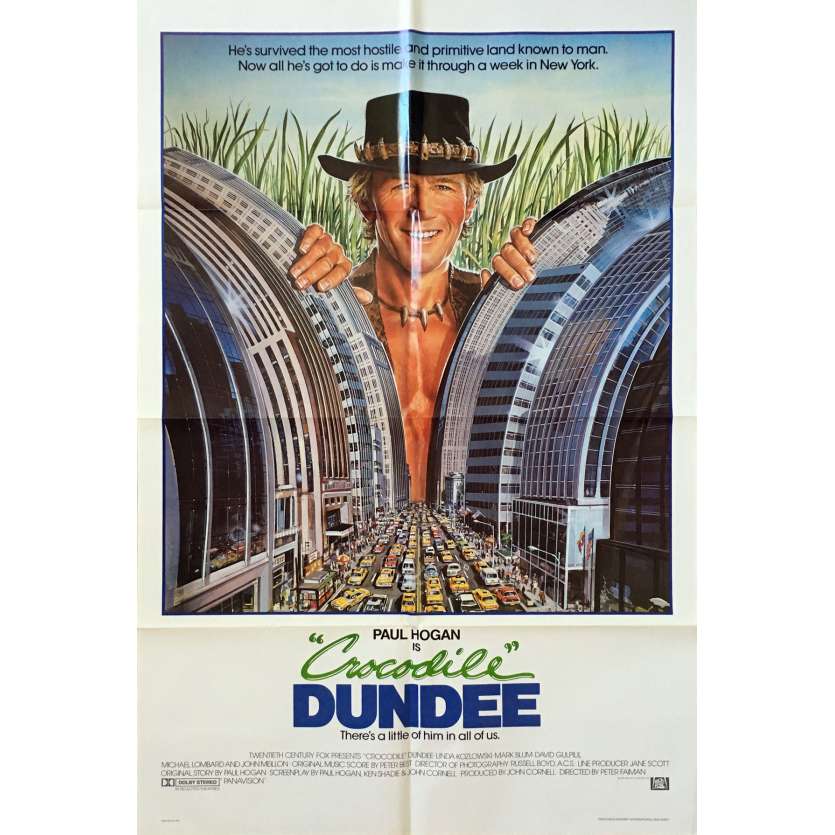 CROCODILE DUNDEE Original Movie Poster  - 27x40 in. - 1986 - Peter Faiman, Paul Hogan