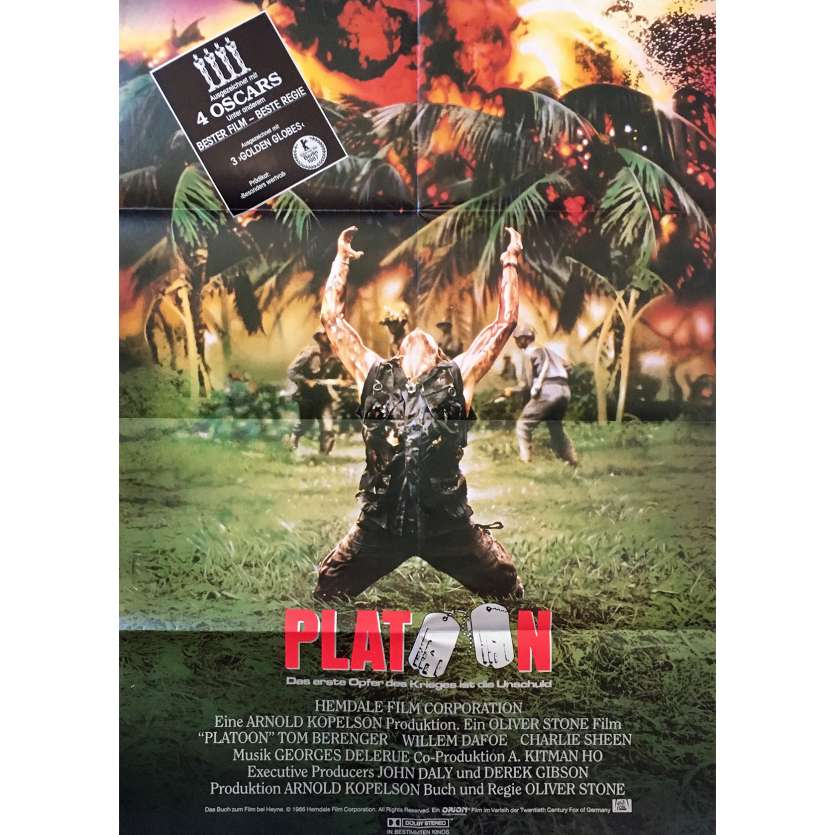 PLATOON Affiche de film  - 59x84 cm. - 1986 - Willem Dafoe, Oliver Stone
