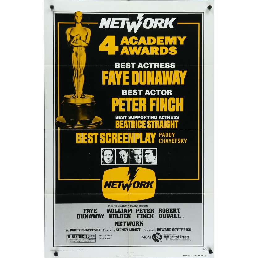 NETWORK Original Movie Poster - 27x40 in. - 1976 - Sydney Lumet, Faye Dunaway