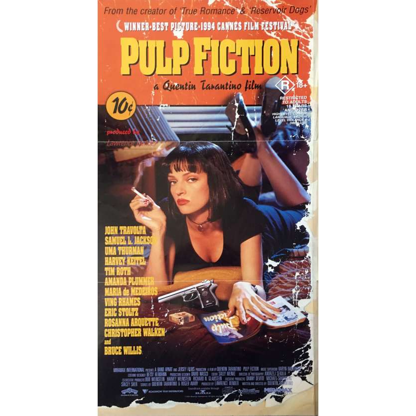 PULP FICTION Affiche de film Australienne - 33x78 cm. - 1994 - Uma Thurman, Quentin Tarantino