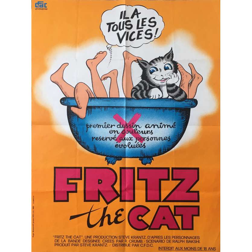 FRITZ LE CHAT Affiche de film - 60x80 cm. - 1972 - Robert Crumb, Ralph Bakshi