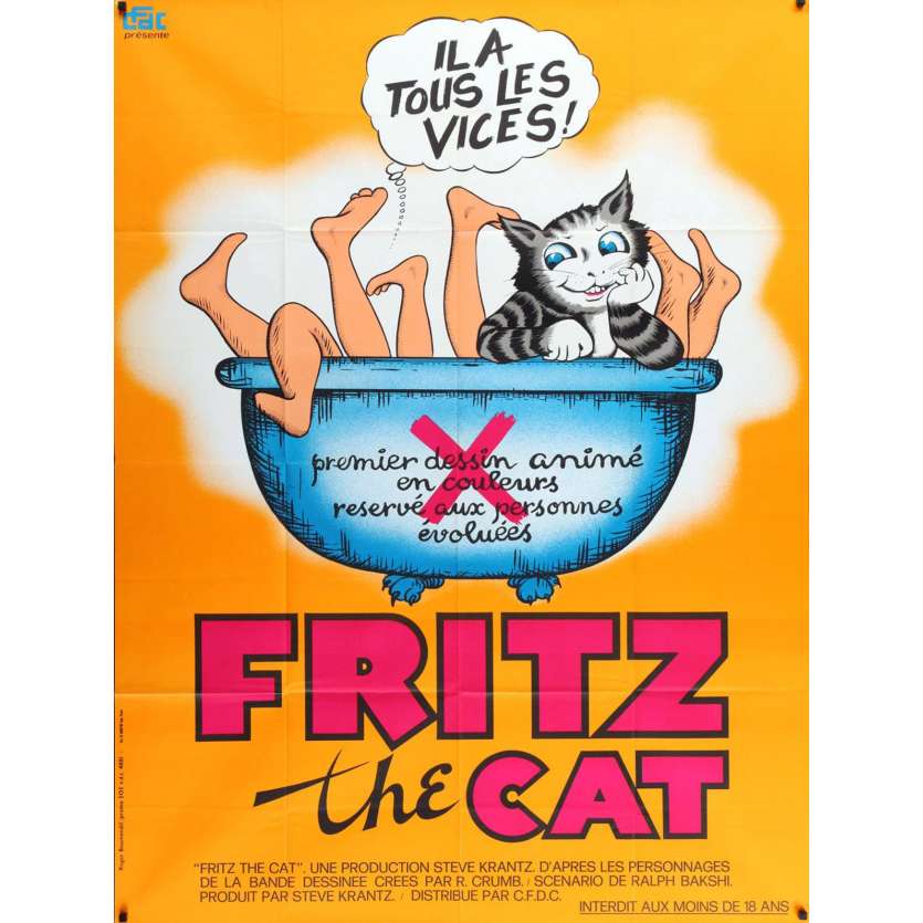 FRITZ THE CAT French Movie Poster  47x63 - 1971 - Ralph Bakshi, Skip Hinnant -