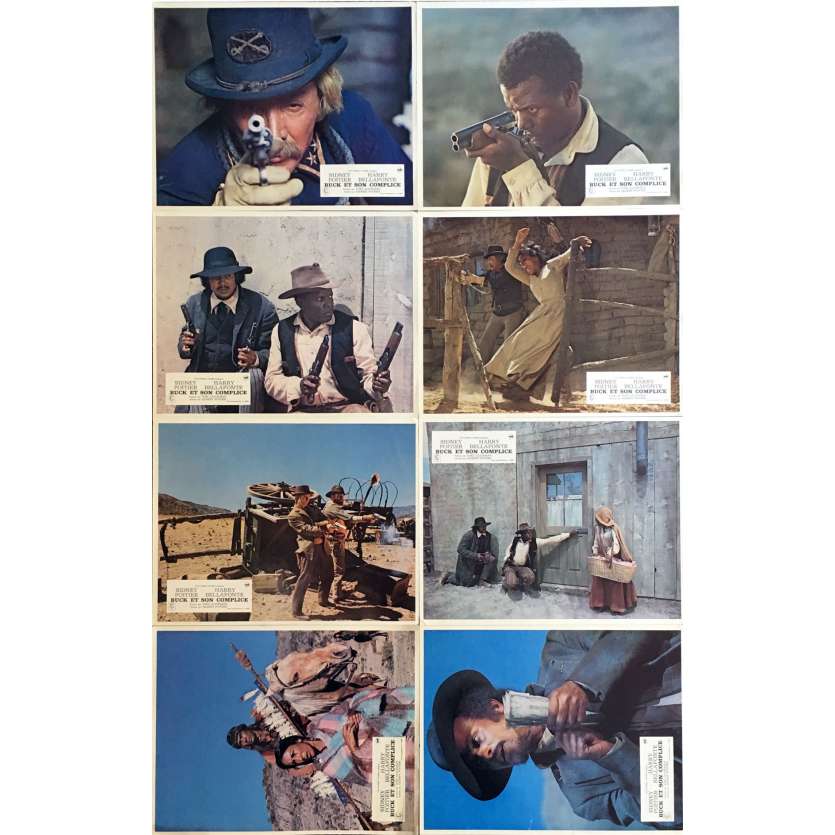 BUCK AND THE PREACHER Original Lobby Cards x8 - 9x12 in. - 1972 - Sidney Poitier, Harry Belafonte