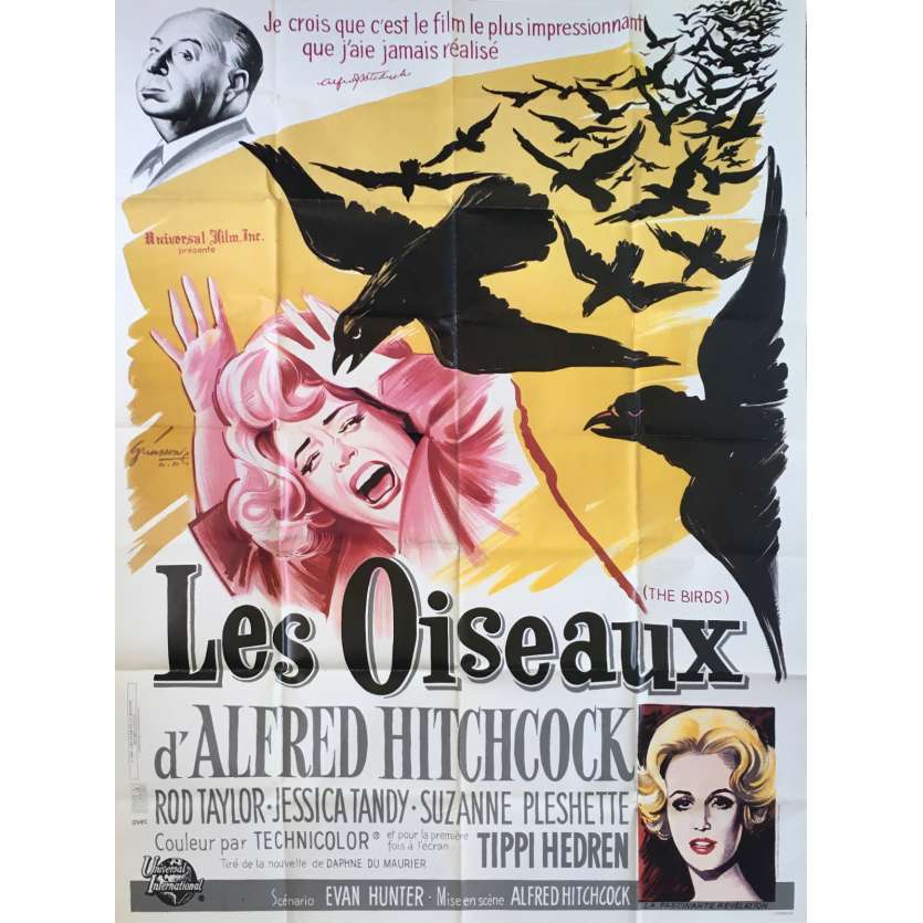 THE BIRDS Original Movie Poster - 47x63 in. - R1980 - Alfred Hitchcock, Tippi Hedren