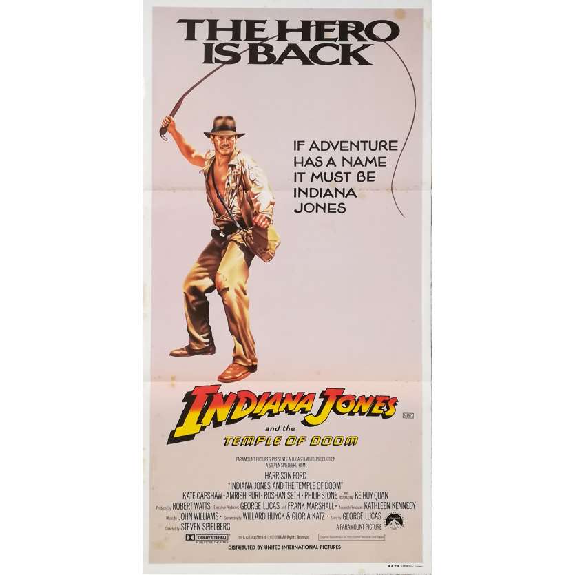 INDIANA JONES ET LE TEMPLE MAUDIT Affiche de film  - 33x78 cm. - 1984 - Harrison Ford, Steven Spielberg