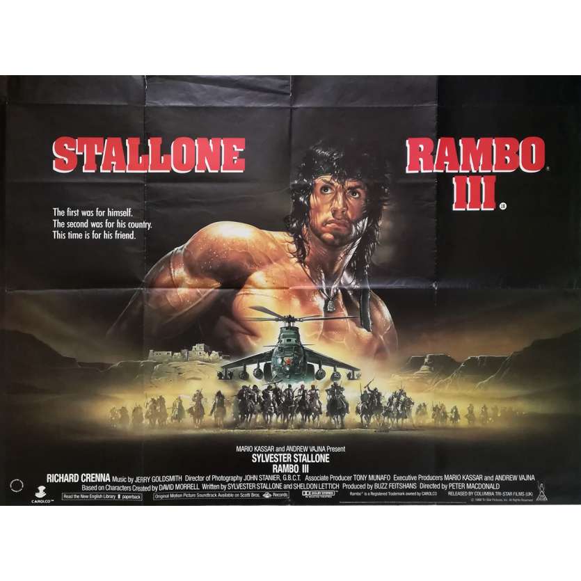 RAMBO III Original Movie Poster  - 30x40 in. - 1988 - Sylvester Stallone, Richard Crenna