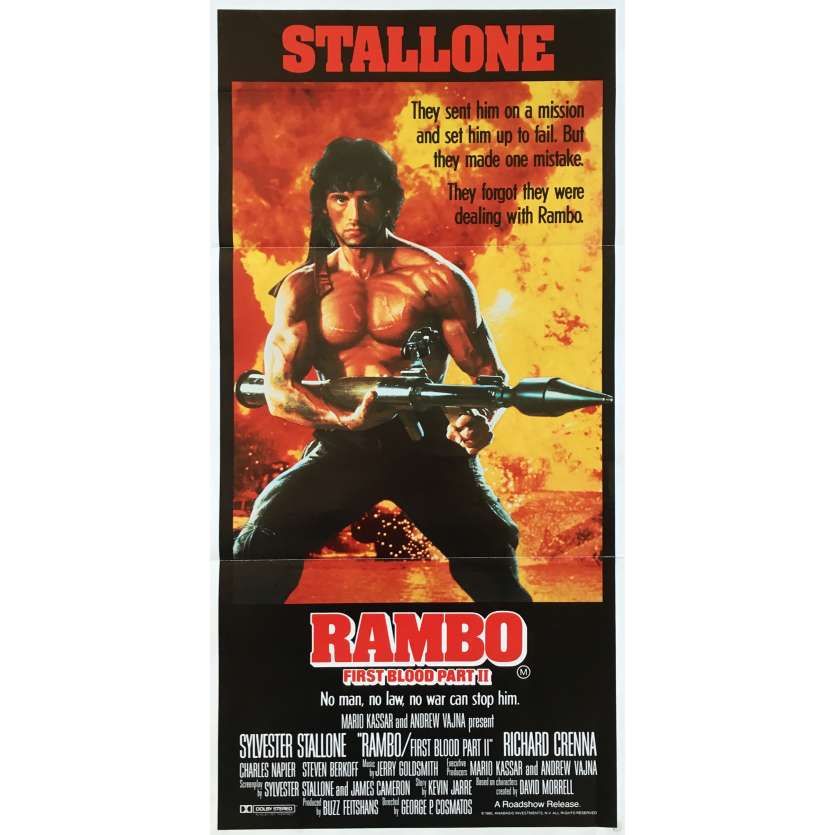 RAMBO II Affiche de film - 33x78 cm. - 1985 - Sylvester Stallone, George P. Cosmatos