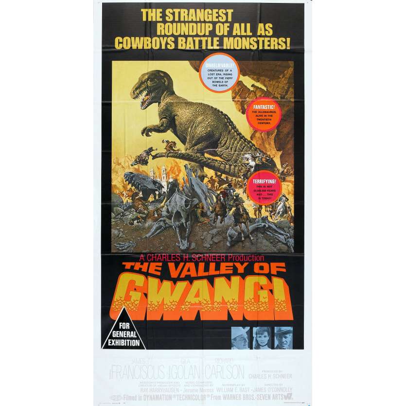 THE VALLEY OF GWANGI Original Movie Poster - 41x81 in. - 1969 - Ray Harryhausen, James Franciscus