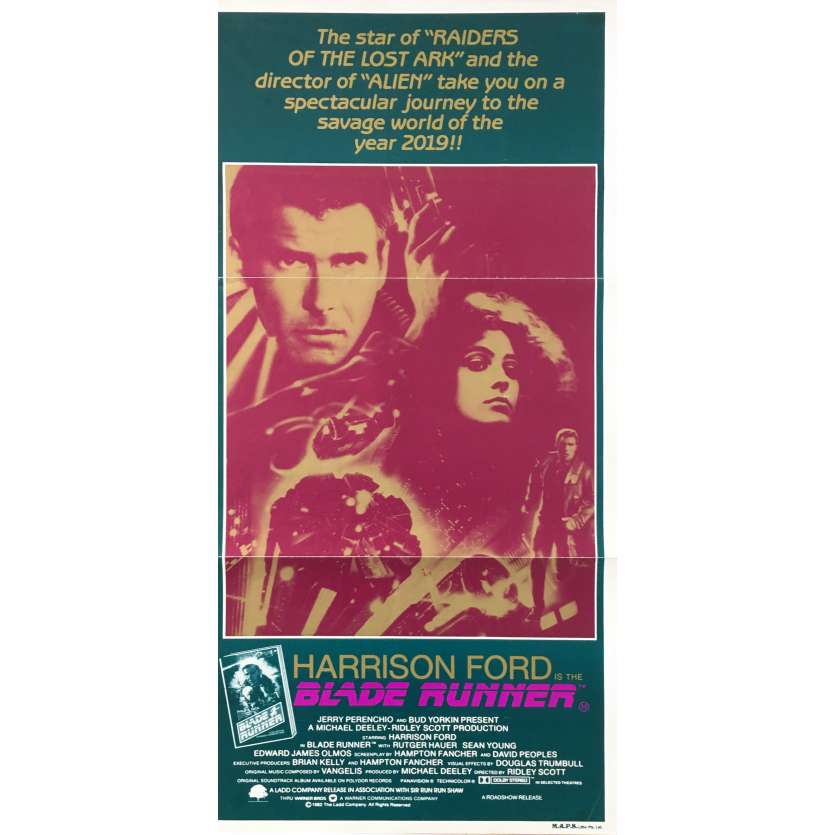 BLADE RUNNER Affiche de film - 33x78 cm. - 1982 - Harrison Ford, Ridley Scott