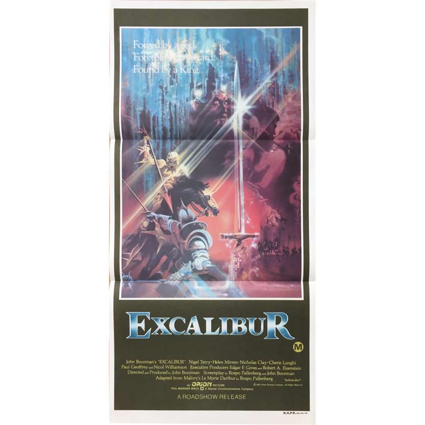 EXCALIBUR Affiche de film - 33x78 cm. - 1981 - Nigel Terry, Helen Mirren, John Boorman