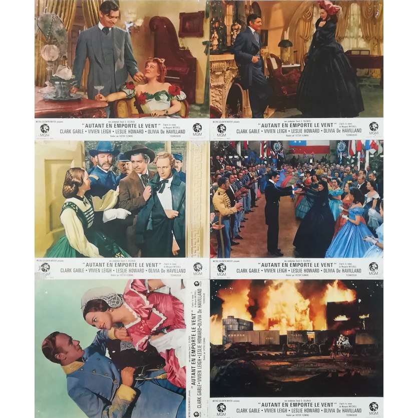 GONE WITH THE WIND Original Lobby Cards x6 - 9x12 in. - R1960 - Victor Flemming, Clark Gable