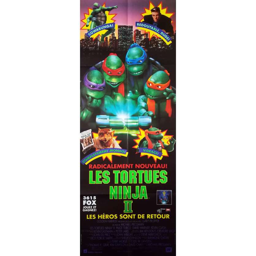 TEENAGE MUTANT NINJA TURTLES II Original Movie Poster - 23x63 in. - 1991 - Michael Pressman, David Warner