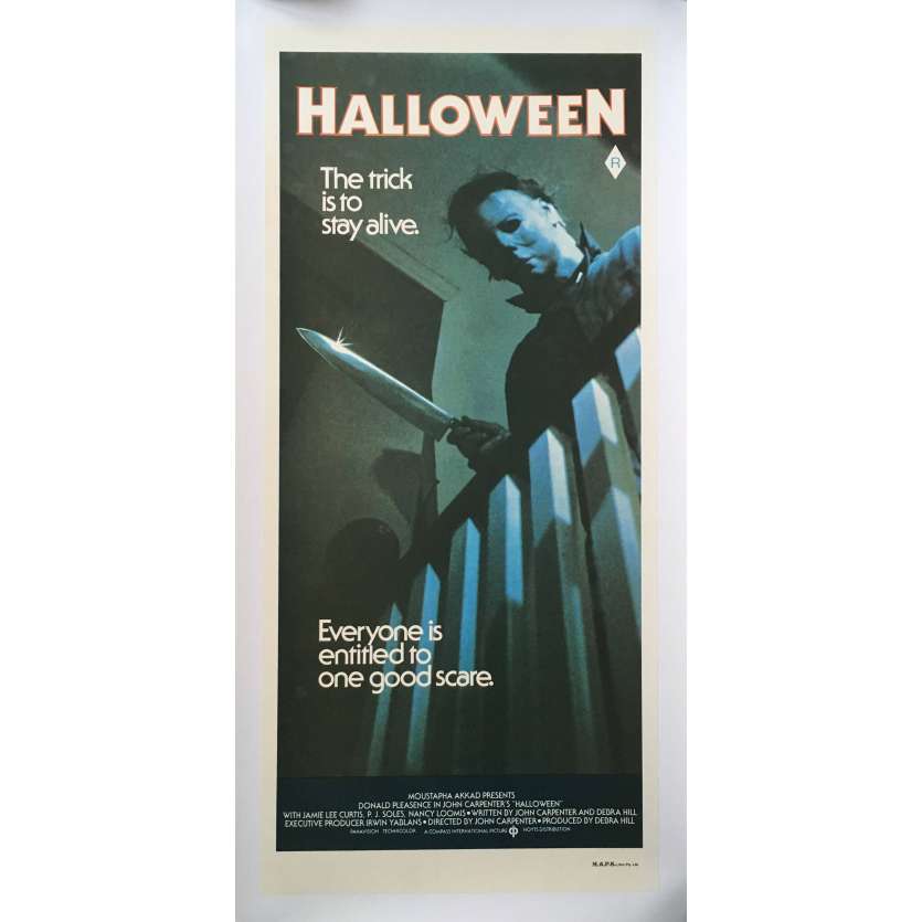 HALLOWEEN Ultra-Rare Affiche de film Australienne ENTOILEE - 33x78 cm. - 1978 - Jamie Lee Curtis, John Carpenter