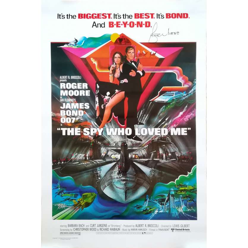 THE SPY WHO LOVED ME Movie Poster SIGNED by Roger Moore - 27x40 in. - 1977