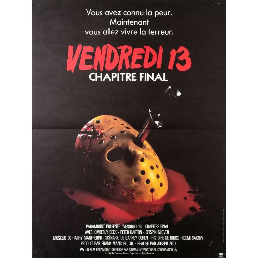 Friday THE 13TH THE FINAL CHAPTER Original Movie Poster  - 15x21 in. - 1984 - Joseph Zito, Erich Anderson