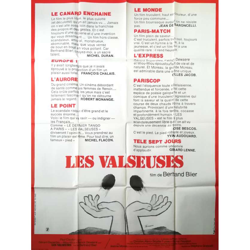 LES VALSEUSES Affiche de film critiques - 120x160 cm. - 1974 - Patrick Dewaere, Gérard Depardieu, Bertrand Blier