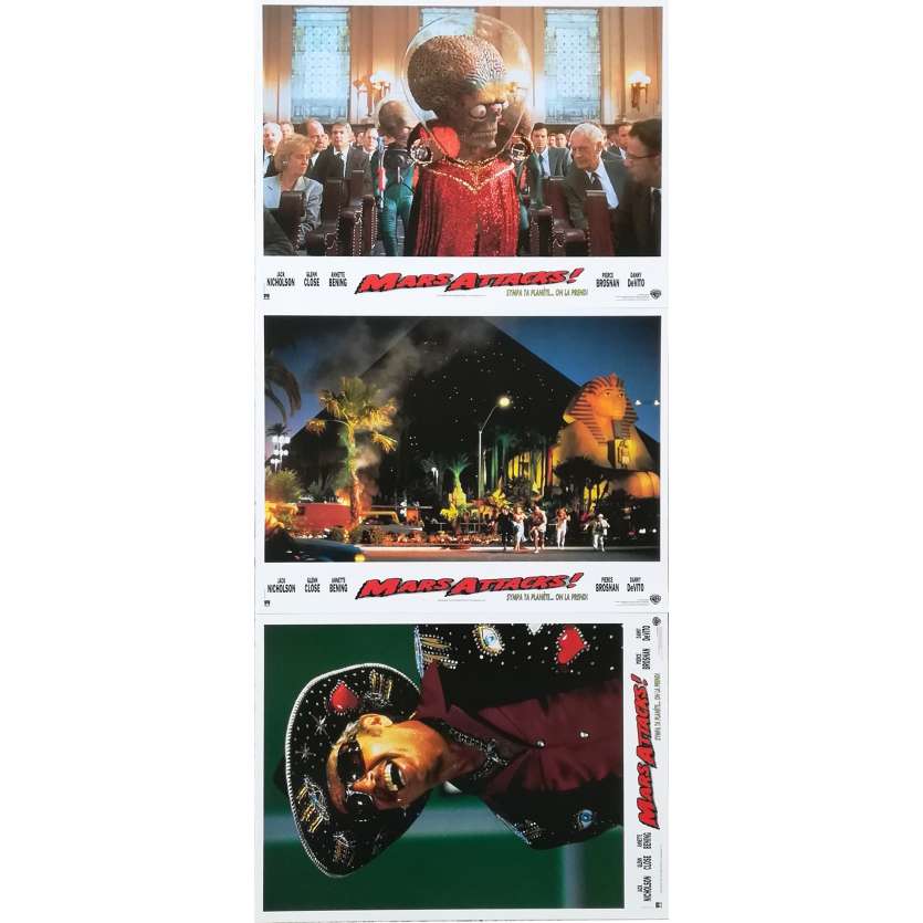 MARS ATTACKS Original Lobby Cards x3 - 9x12 in. - 1996 - Tim Burton, Jack Nicholson