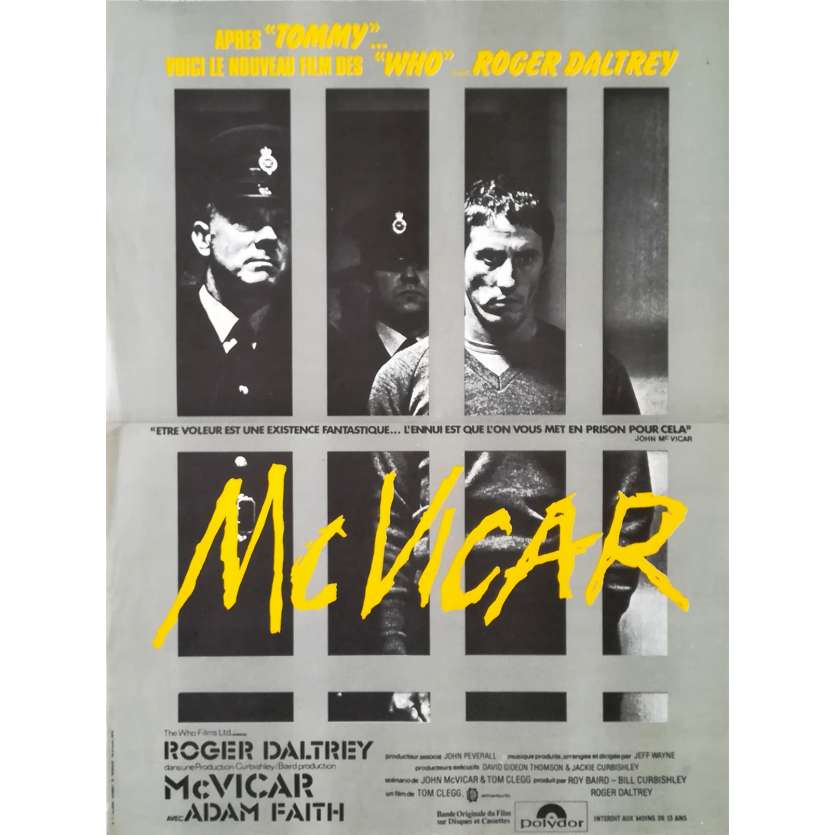 MCVICAR Original Movie Poster - 15x21 in. - 1980 - Tom Claig, Roger Daltrey