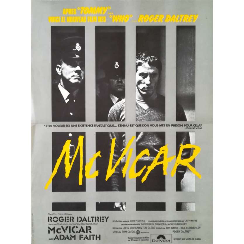 MCVICAR Original Movie Poster  - 15x21 in. - 1980 - Tom Claig, Roger Daltrey