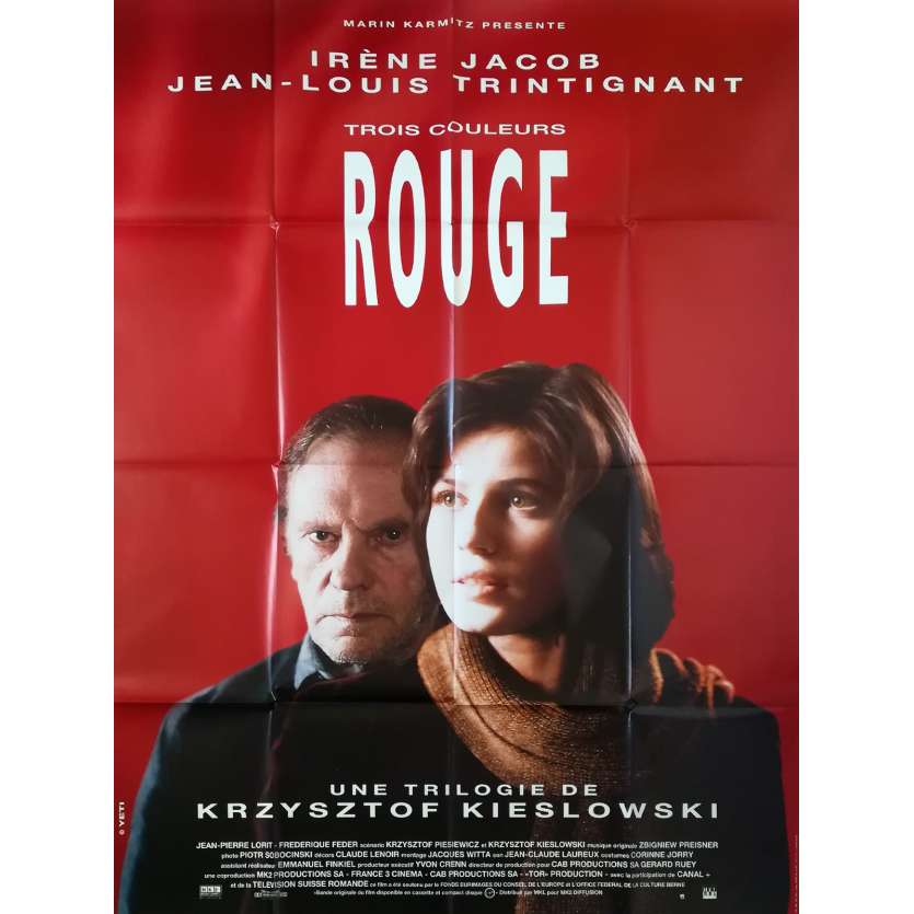 TROIS COULEURS - ROUGE Affiche de film  - 120x160 cm. - 1994 - Irene Jacob, Jean-Louis Trintignant, Krzysztof Kieslowski